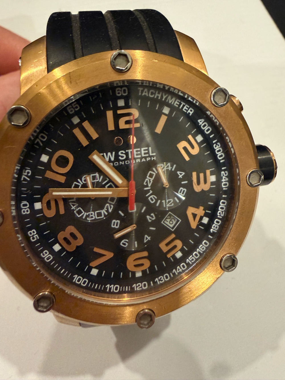 TW Steel Bronze-Tone Chronograph Watch with Black Dial and Gold Accents